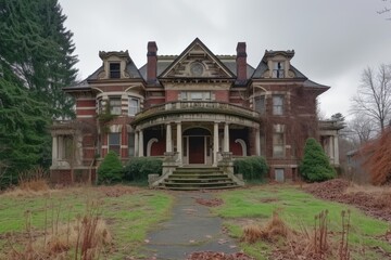 Fototapeta na wymiar Abandoned dilapidated house mansion