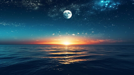 Naklejka na ściany i meble Panoramic view of ocean with stars at night