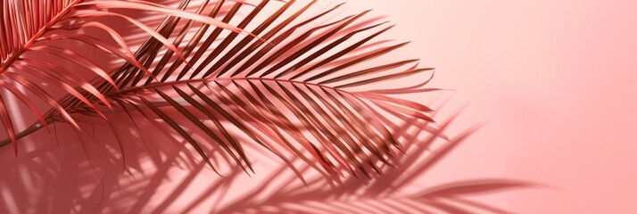 Pink Palm Branch on Pastel Background with Shadow Generative AI
