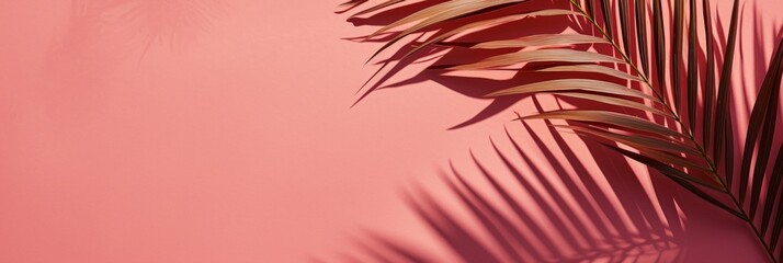 Fototapeta na wymiar Pink Palm Branch on Pastel Background with Shadow Generative AI
