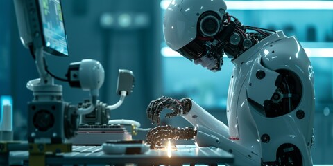 Fototapeta premium Advanced Robotics Lab with Innovative Robots Generative AI