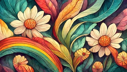 flower power hippie pattern, textures and landscapes, psychedelic, waves, flowers, 60s, flower patterns