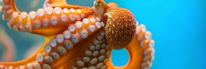 Naklejka premium Orange Octopus in Exotic Blue Sea Generative AI