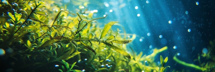 Underwater Seaweed and Fish in Cosmetic Background Generative AI