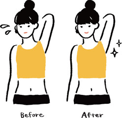 ワキのビフォーアフターの女性イラスト