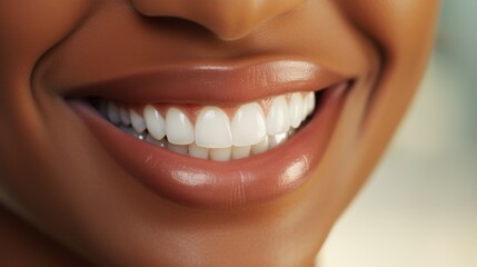 Close-up of Black Woman's Smiling Mouth with Teeth Whitening Dental Care Generative AI