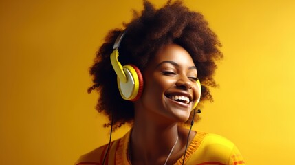 Happy Black Woman Listening to Jamaican Dancehall and Reggae Music Generative AI