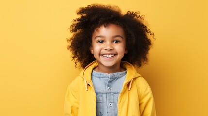 Mixed Race Girl Posing Alone on Yellow Background Generative AI - obrazy, fototapety, plakaty