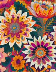 Fototapeta na wymiar flower power hippie pattern, textures and landscapes, psychedelic, waves, flowers, 60s, flower patterns