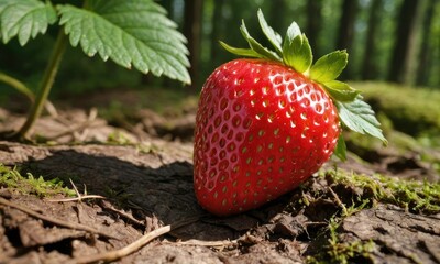 Sunny Forest Harvest: Fresh Strawberries in Vibrant Splendor
