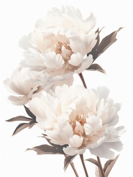 White Peony Flower Group Illustration Generative AI