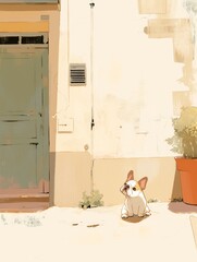 French Bulldog Playing with Toy in Paris Alley Generative AI