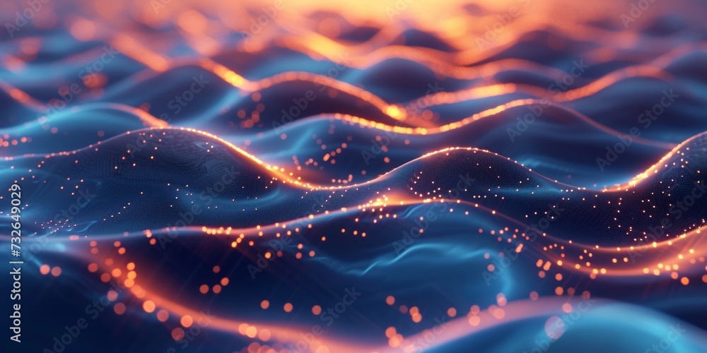 Poster abstract surface with wavy lights generative ai