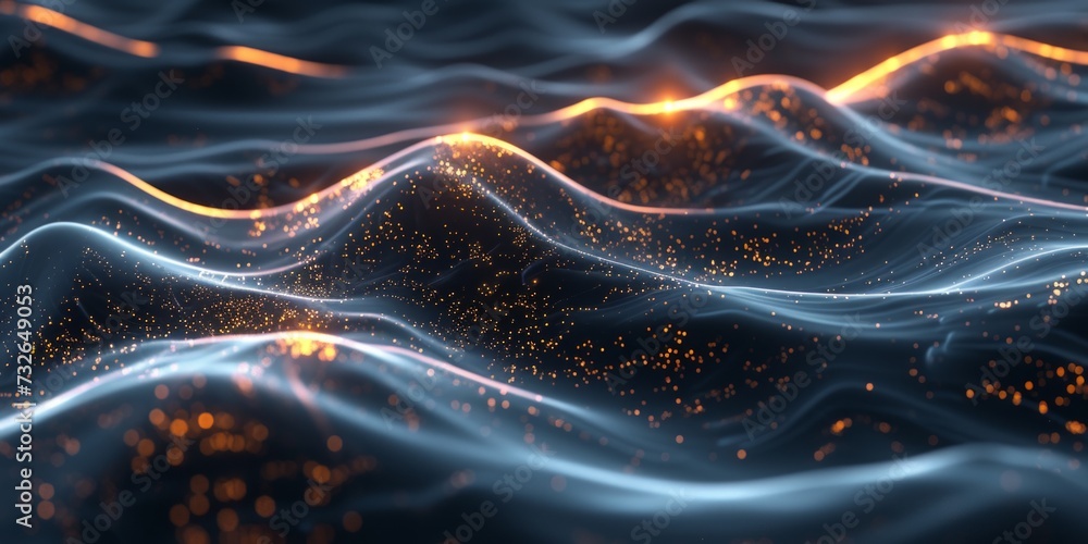 Poster abstract surface with wavy lights generative ai