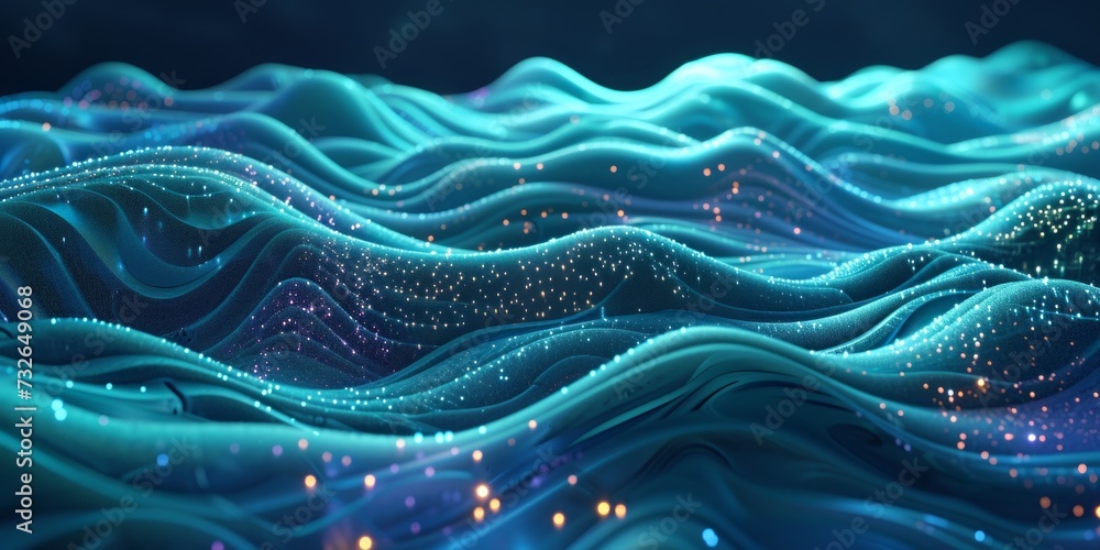 Poster abstract surface with wavy lights generative ai