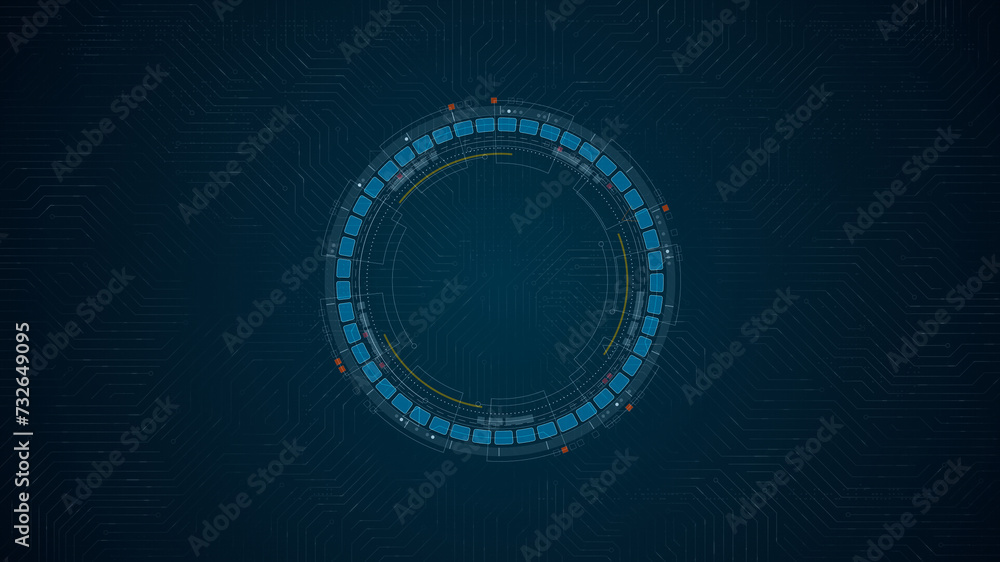 Poster blue digital circle futuristic hud elements with rotation circle head up display technology on circu