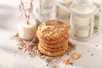 Delicious sunflower seed cookies with seeds and milk.