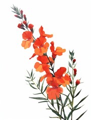 Artistic Illustration of Red Snapdragon and Group of Flowers Generative AI