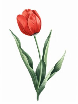 Minimalist Illustration of Red Tulip and Group of Flowers Generative AI