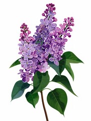 Purple Lilac Group of Flowers Illustration Generative AI
