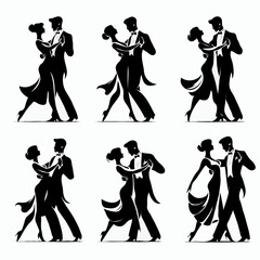 Six icons of a couple dancing together - obrazy, fototapety, plakaty