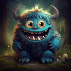 Funny cartoon monster in the forest