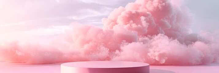 Pastel Cloud Scene with Pink Podium Generative AI
