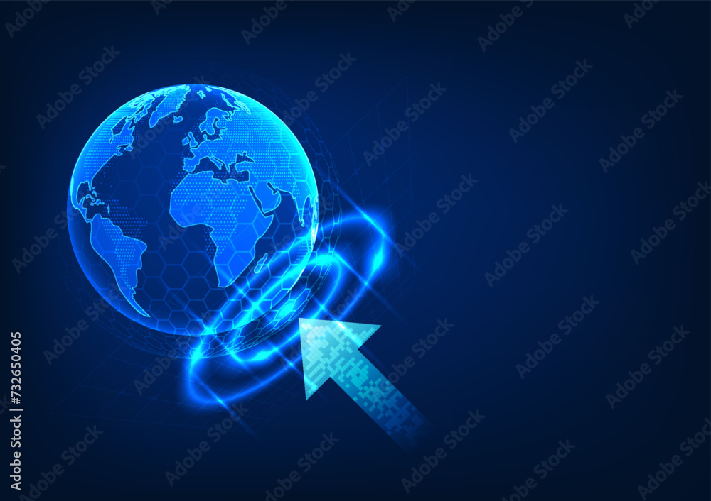 Poster cyber security technology abstract background a world hit by arrows with protection. showing a virus