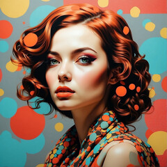 Young beautiful woman on bright decorative background. Ben-day dots style. Pop-art portrait.
