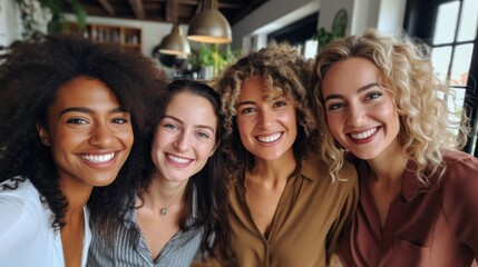 Fototapeta premium Businesswoman taking a selfie with her friend at the office Generative AI