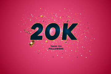 Blue golden 20K isolated on Pink background, Thank you followers peoples, 20K online social group, 21K