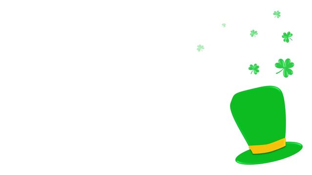 Saint Patrick's Day animated background illustration with shamrock animation and the green top hat with copy space
