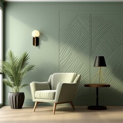 Modern living room with green-toned hues