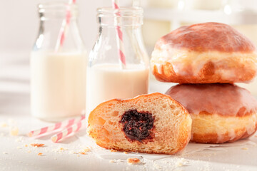 Homemade and traditionally doughnuts as dessert for Fat Thursday.