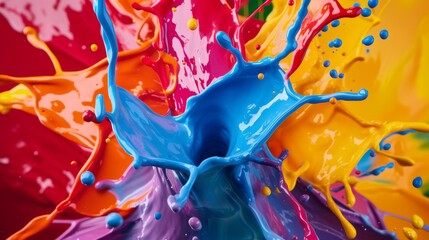 Colorful paint splash. Vibrant color combination. Abstract artwork expression. Liquid explosion in visual dynamism style