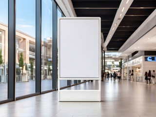 Public shopping centres malls or business centres high big advertisement board spaces as empty blank white mockup signboards with copy space areas for sale and offers advertisements design.