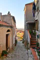 A narrow street in Riardo, a medieval village in Campania, Italy.