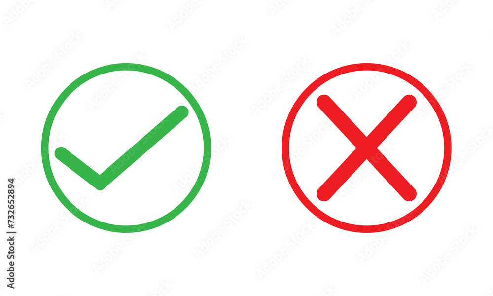 Poster check mark and cross right sign, icon. right or wrong signs, icons .yes and no buttons. tick and cro