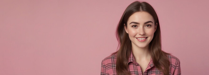 Beautiful Norwegian good woman nice fashion half body eye contact and space for design
