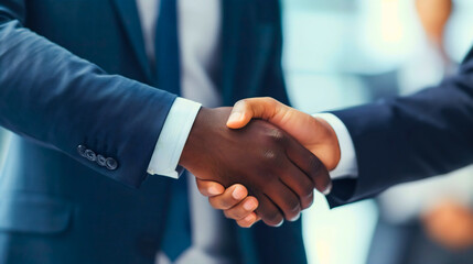 Two Businessmen handshake representing cooperation in their businesses, African American and...