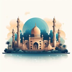 Background flat style illustration for Islamic greeting card at Ramadan kareem