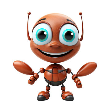 3D Cute Toy Ant on white or transparent background