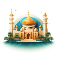 Fototapeta premium Ramadan kareem flat background illustration for Islamic greeting card creation