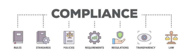 Compliance banner web icon illustration concept with icon of law, requirements, transparency, regulations, policies, standards, rules icon live stroke and easy to edit 