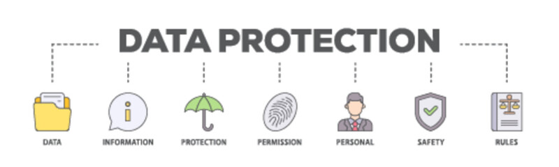 Data protection banner web icon illustration concept with icon of data, information, protection, permission, personal, safety and rules icon live stroke and easy to edit 