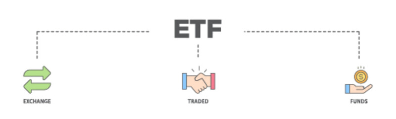 ETF banner web icon illustration concept with icon of money, cash flow, trading, transaction, bank, accounting, and growth icon live stroke and easy to edit 