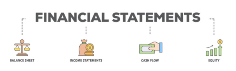 Financial statements banner web icon illustration concept with icon of graph, balance sheet, pie chart, income statements, money, calculator, income, earningicon live stroke and easy to edit 