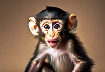 baby monkey with funny face expiration on minimal background - obrazy, fototapety, plakaty