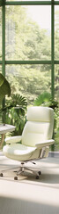 Fototapeta premium Cream chair green plants serene modern interior design peace tranquility home office. 