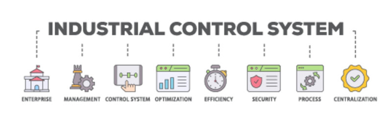 Industrial control system banner web icon illustration concept with icon of enterprise, management, control system, optimization, efficiency icon live stroke and easy to edit 